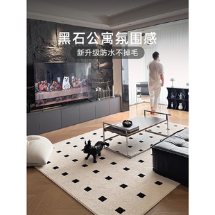 黑石公寓法式 伽音 中古风客厅茶几地毯高级感轻奢黑白格防水耐脏