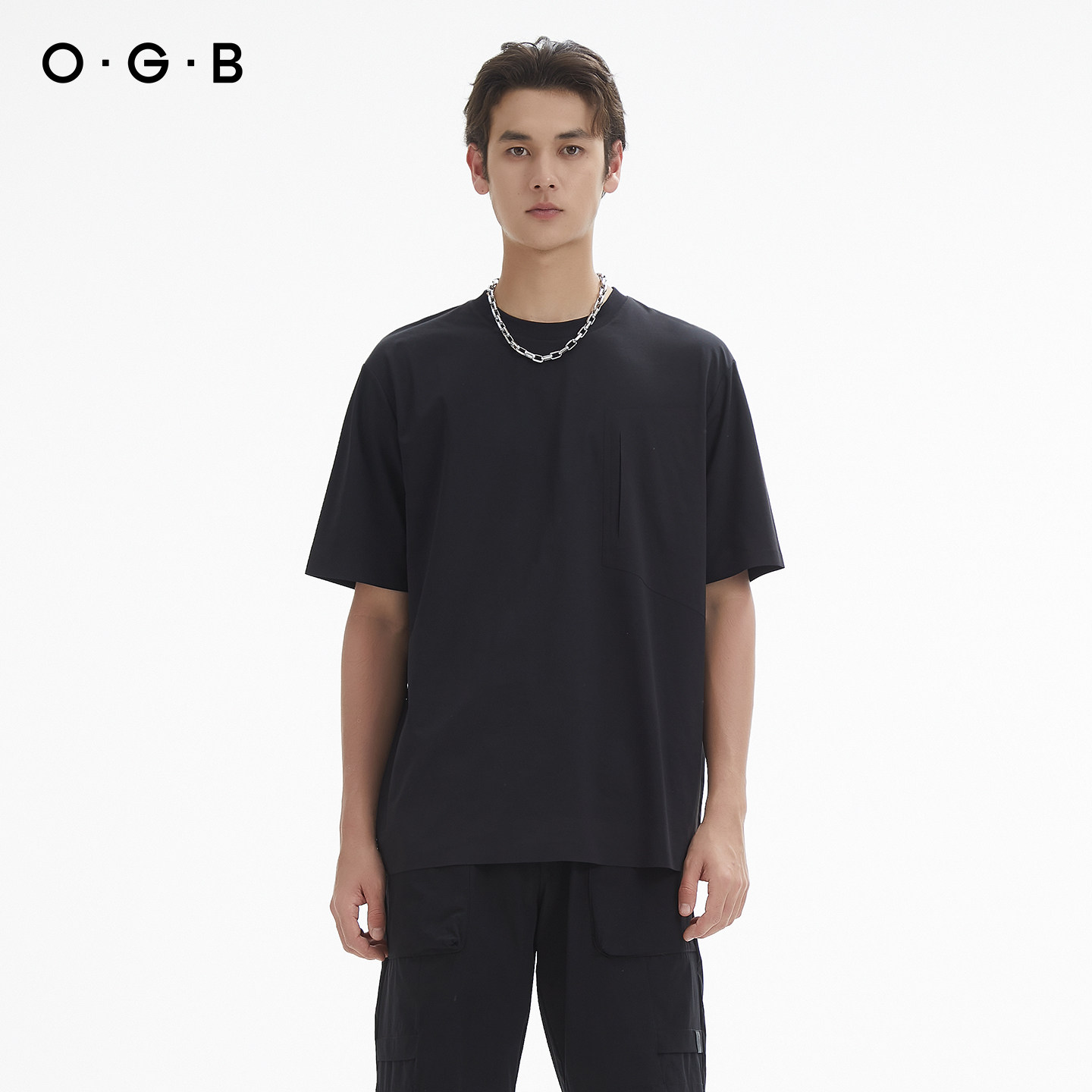 oGb夏季运动基础款上衣纯色休闲宽松圆领短袖T恤中性
