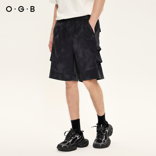 复古街头五分裤 OGB字母印花工装 美式 抽绳宽松百搭休闲裤 潮牌短裤