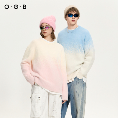 OGB 2025冬季新款仿貂毛芝麻底渐变毛衣软糯宽松针织衫男女同款
