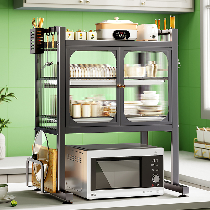 厨房微波炉置物架台面双层防尘烤箱E架子多功能家用沥水碗碟收纳