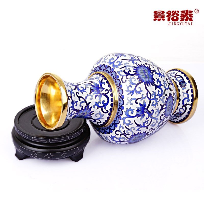 10寸景泰蓝花瓶摆件青花瓷铜胎掐丝中式客厅装饰品商务会议礼品