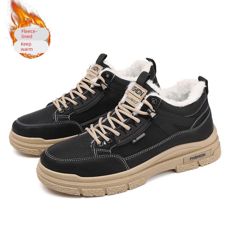 厚底马丁靴男款黑色工装风雪地靴男士棉鞋冬季加绒加厚外穿保暖鞋