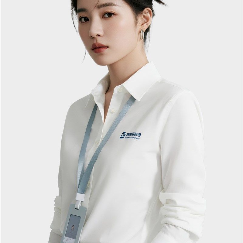 秋冬白色长袖企业工作服衬衫定制抗皱工衣高K档展会衬衣工服绣log