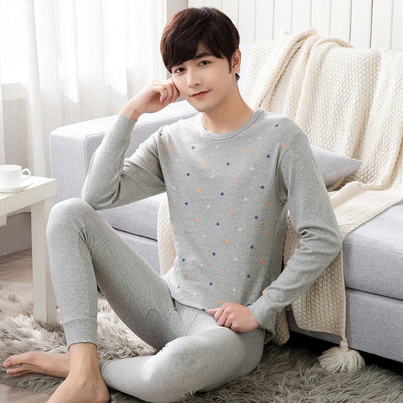 青少年秋衣秋裤纯棉套装t男士保暖内衣全棉线衣线裤冬季加厚棉毛