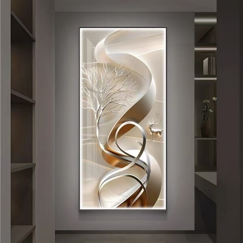 欧式现代极简风玄关装饰r画入户正对门意式高级感壁画竖版挂画带