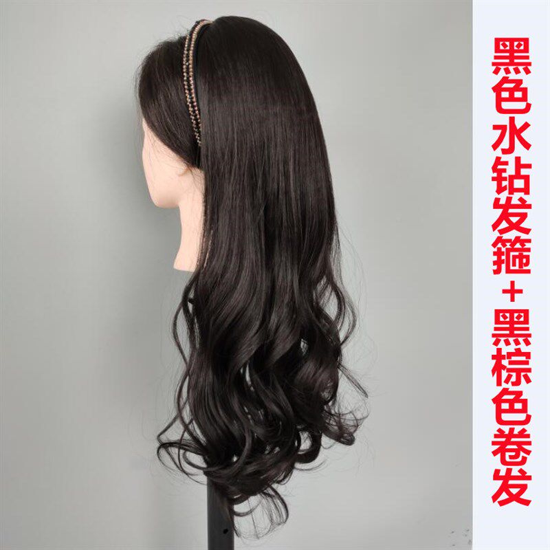 新款发箍假发卷发可n拆卸假发长卷发大波浪细发箍钢圈发箍发半头