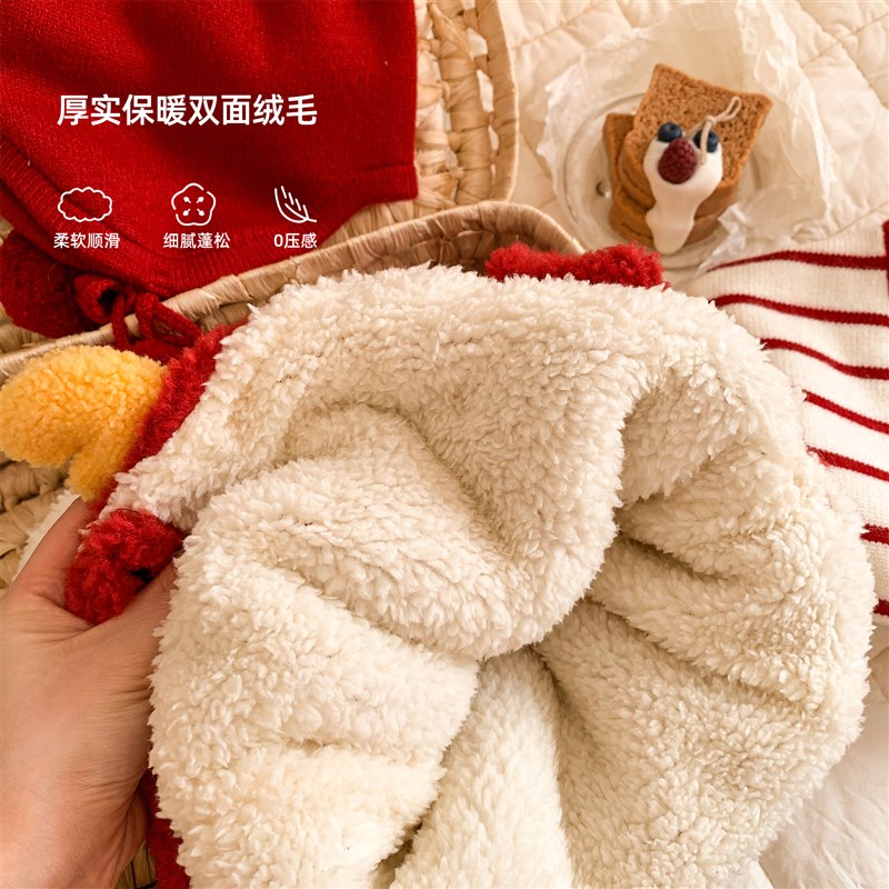 婴儿背带裤加绒加厚龙年新年服婴幼儿宝宝喜庆过年拜W年服连体裤