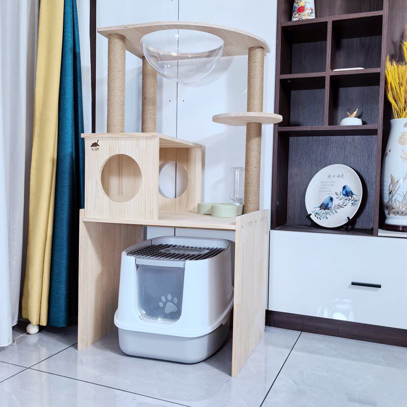 猫砂盆厕所柜子可放上方置物架大型全实木猫爬架一体柜屋多层别墅
