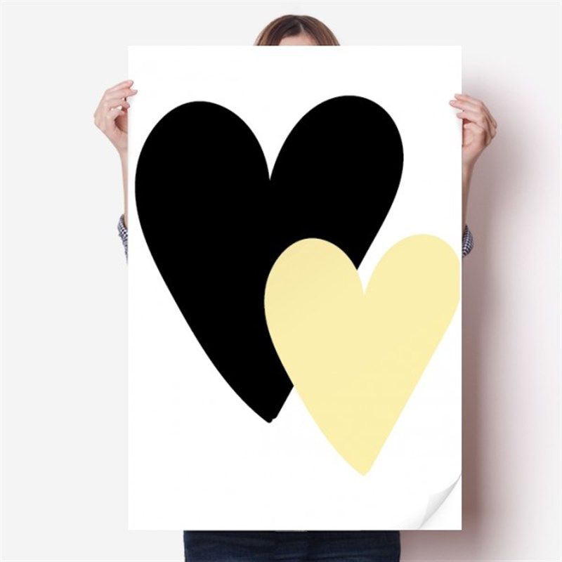 双爱心英文手写艺术字海报贴纸80x55cm墙贴纸W卧室家居装饰