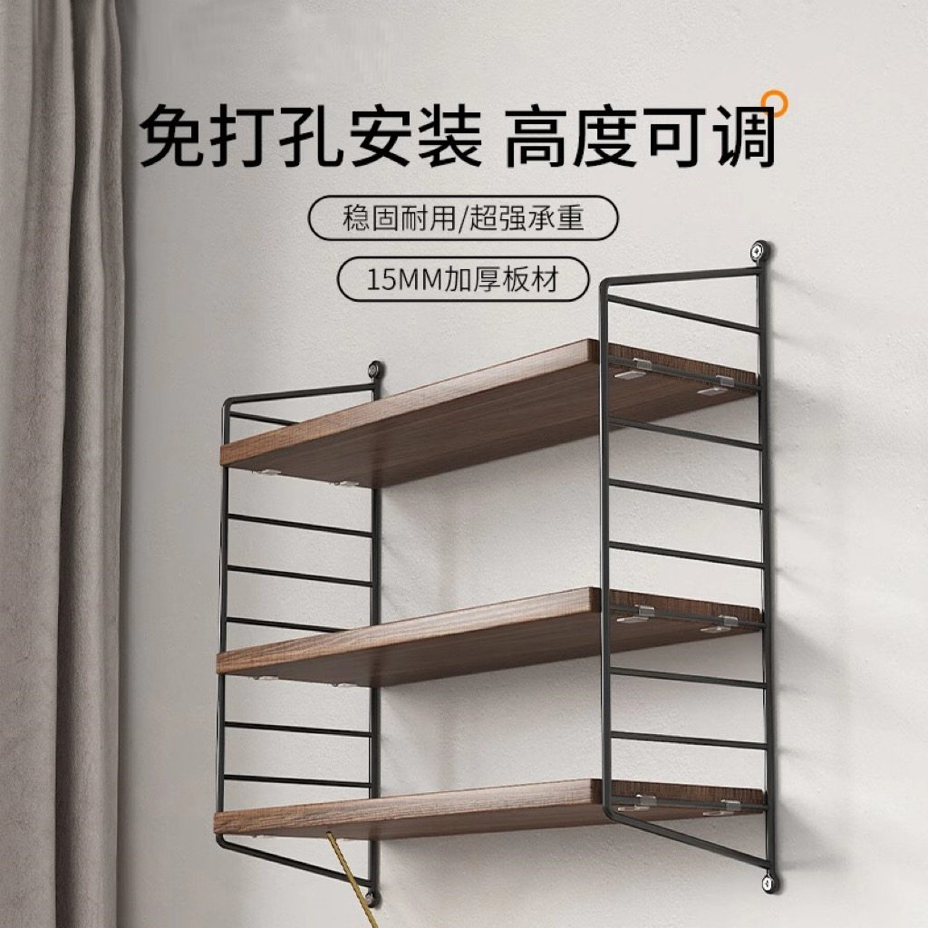 书架墙上置物架免打孔一字u悬空壁挂式门后收纳铁艺墙面装饰展示