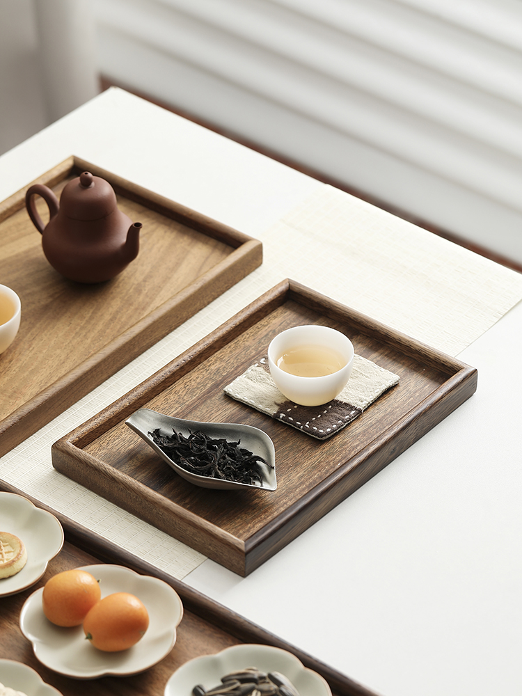 核桃茶托盘矩形托盘下午茶餐盘餐厅咖啡木制小吃托盘实木干茶托盘