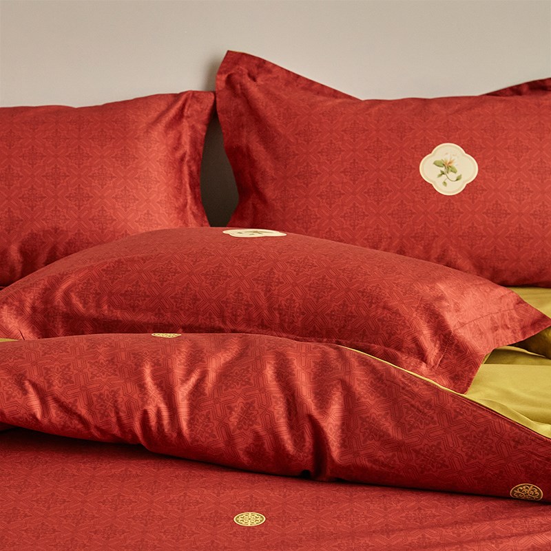 V45O红色结婚四件套床上用品婚礼婚庆新婚嫁喜被床单中式婚房