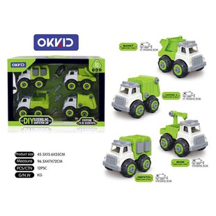 翻斗车运载车分装车吊臂车4款儿童DIY拧螺丝可拆卸拼装组装玩具车