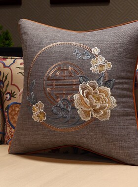 Y8Z新中式抱枕红木沙发客厅靠垫椅子大靠背垫红色结婚福字刺绣靠