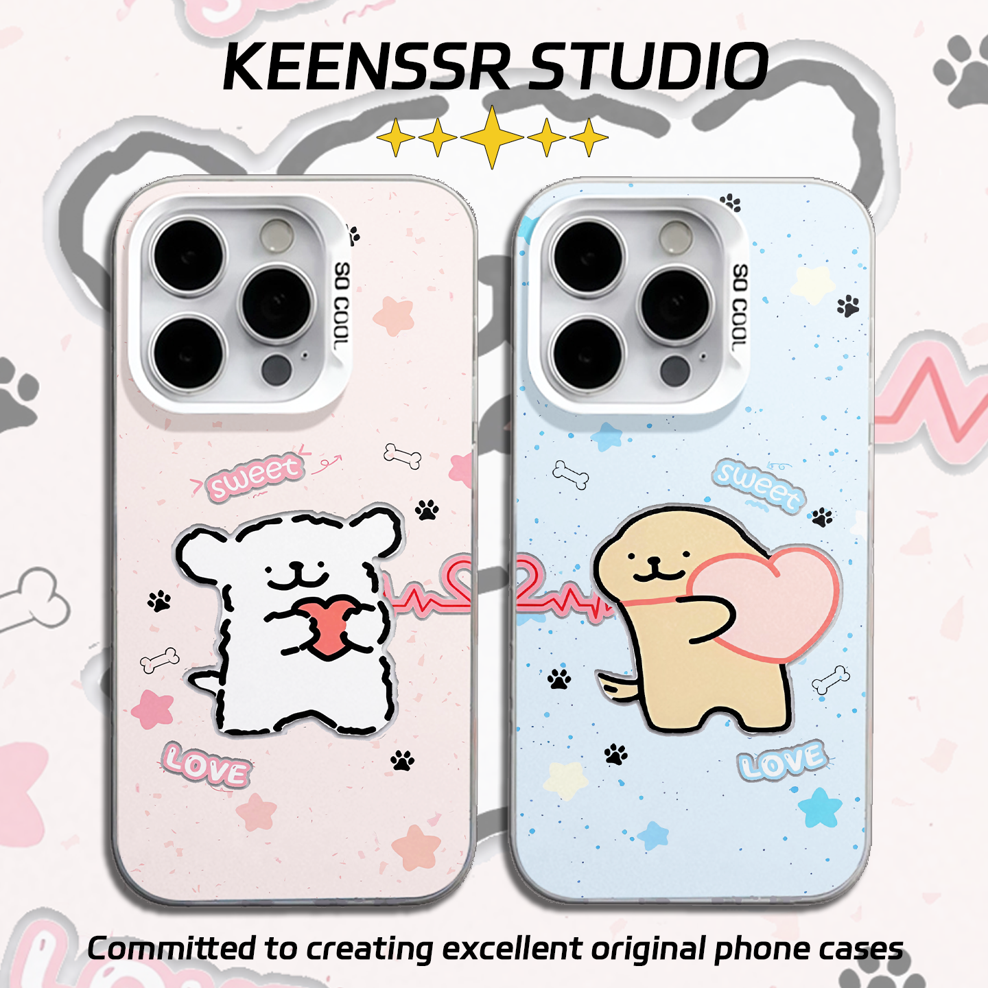 心跳线条小狗情侣手机壳苹果17iphone16promax荣耀外壳vivo13pura小米14oppo12iqoo一加60mate70红米80华为15