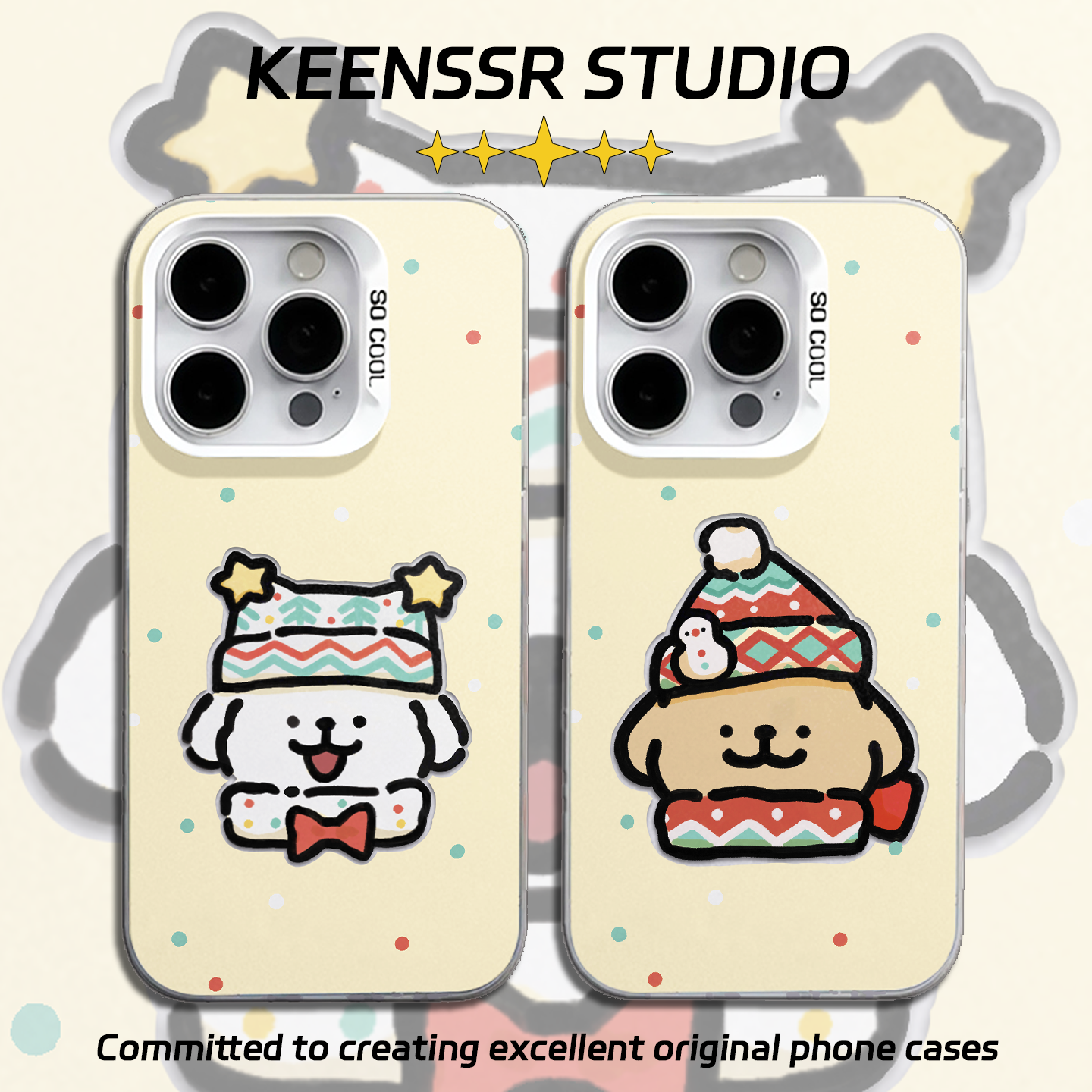 圣诞线条小狗手机壳苹果iphone17promax70vivo13荣耀16外壳15pura14oppoiqoo60mate红米11一加12小米新款华为