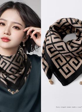 2025新款百搭秋冬小方巾护颈丝巾女磁吸扣高级懒人保暖围巾围脖