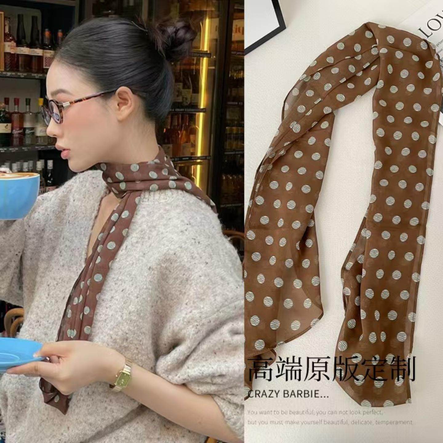 新款法式长条丝巾女春夏轻薄乔其纱领巾休闲防晒外搭围巾腰带装饰