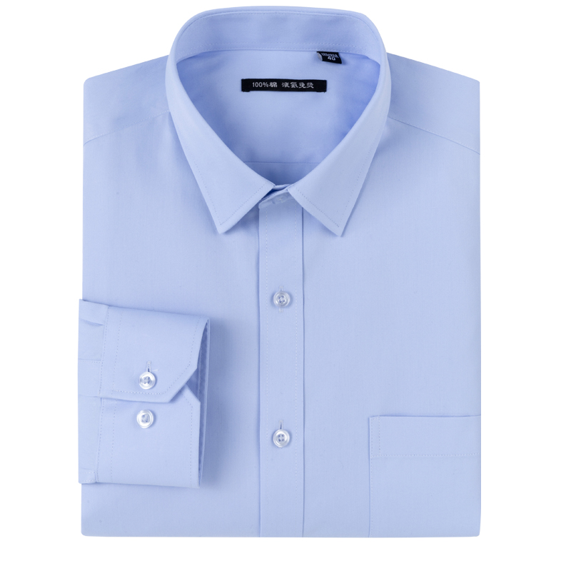 正装男士免烫短袖衬衫夏季男式纯棉商务长袖衬衣工装全棉大码白蓝