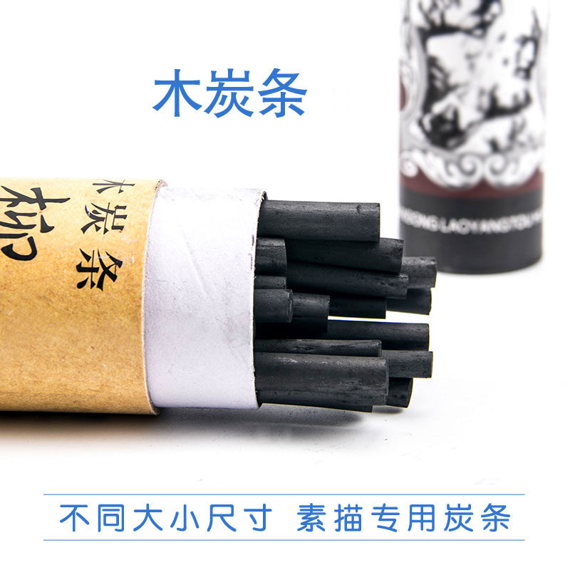 棉柳木炭条素描碳棒炭笔浓黑筒装25支粗中细全有 蔡海晨素描推荐