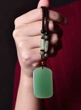 天然和田玉牌青玉吊坠平安无事牌