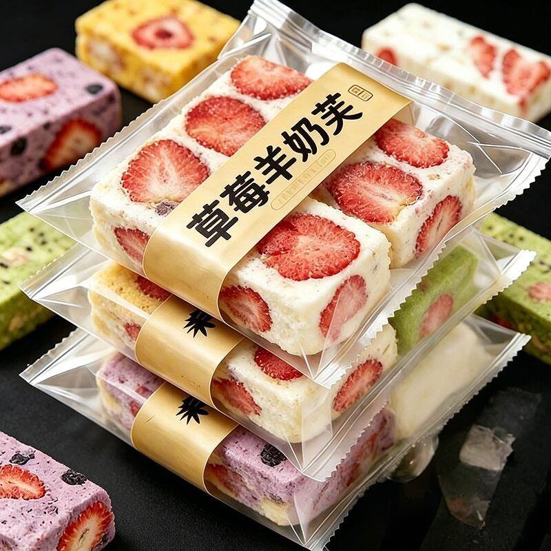 儿童草莓羊奶芙手工制作拉丝长条蓝莓味雪花酥中式糕点下午茶零食