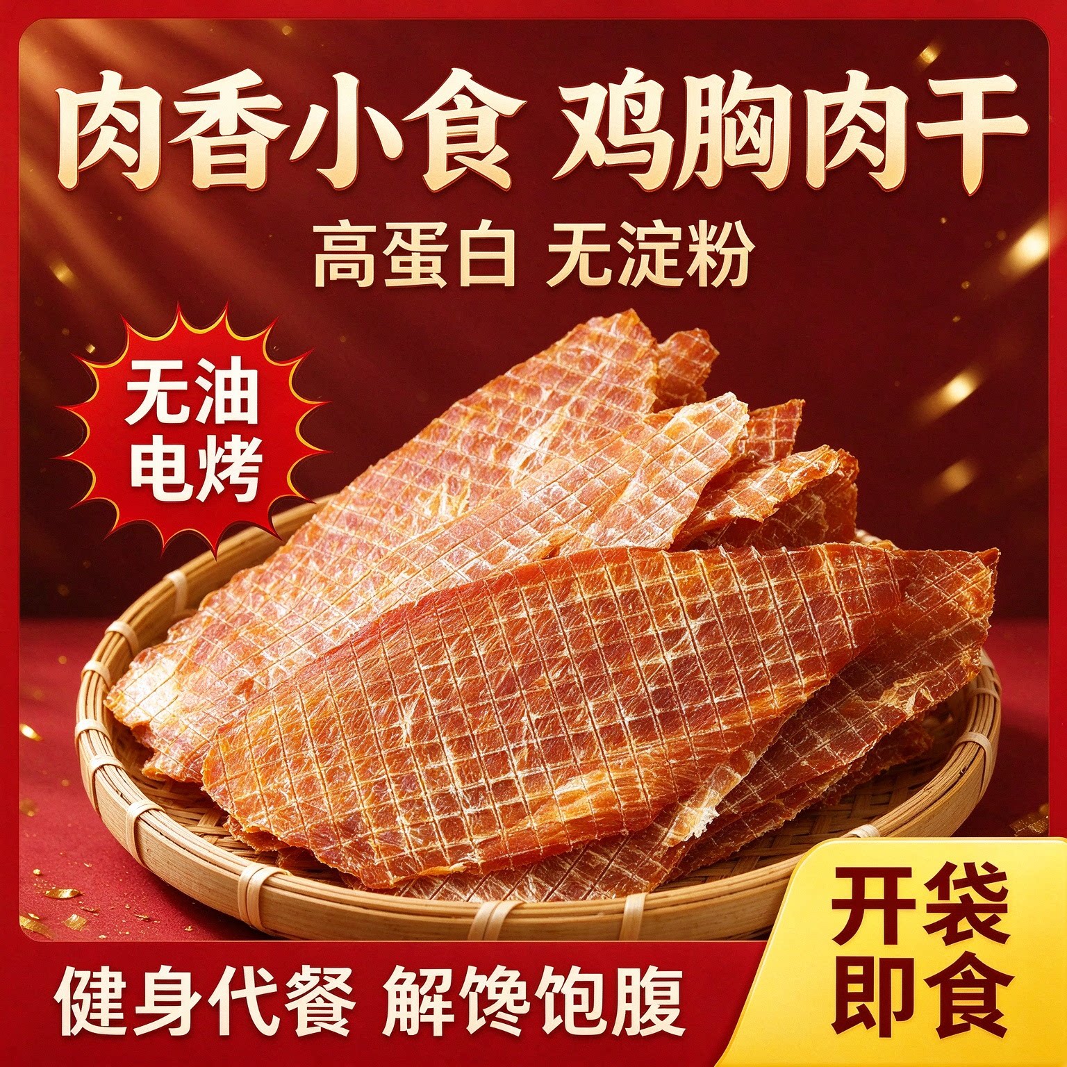 鸡胸肉干开袋即食风干抗饿非油炸夜宵无盐低卡低负担追剧薄脆片