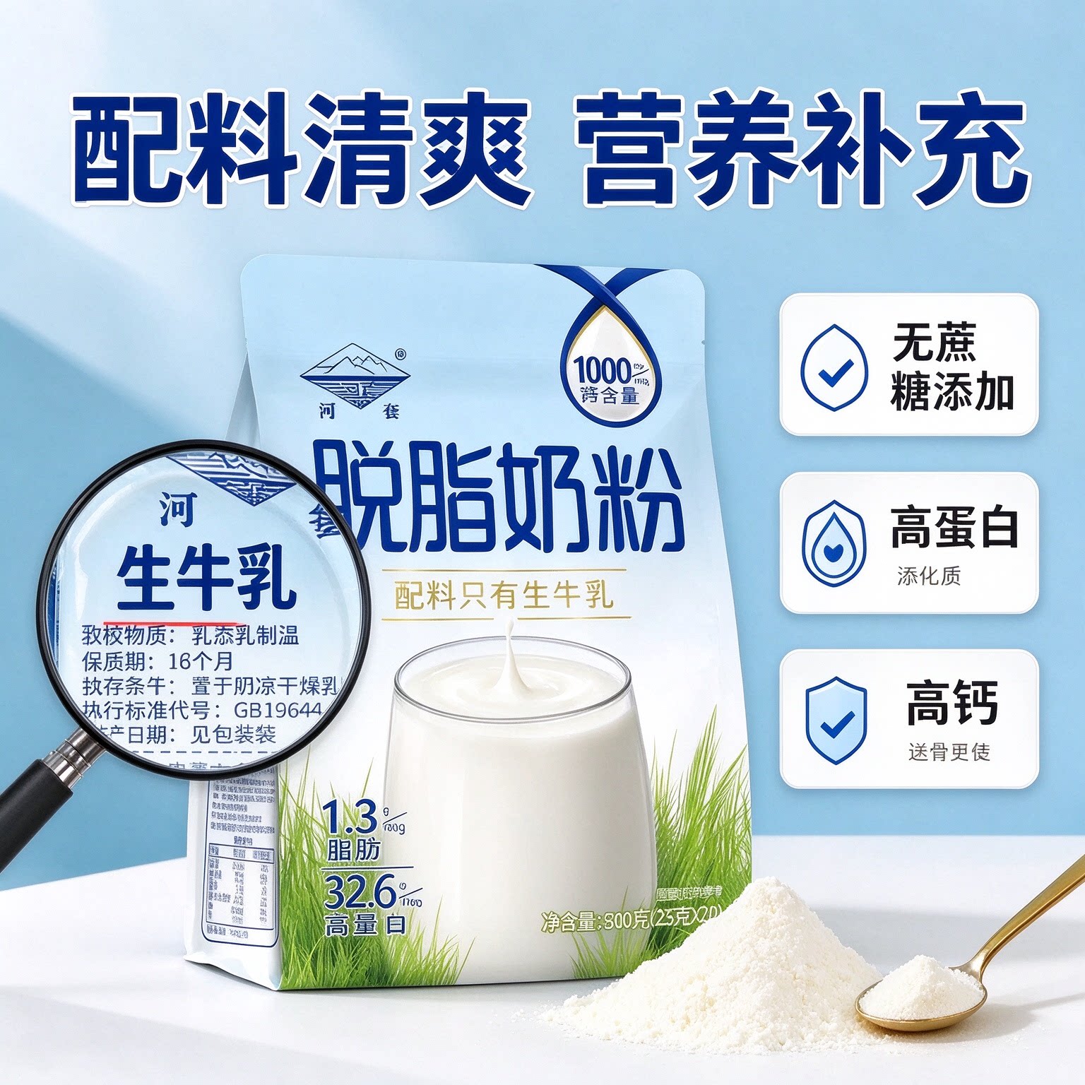 脱脂奶粉无糖0脂肪独立包装高钙中老年高蛋白速溶低负担学生孕妇