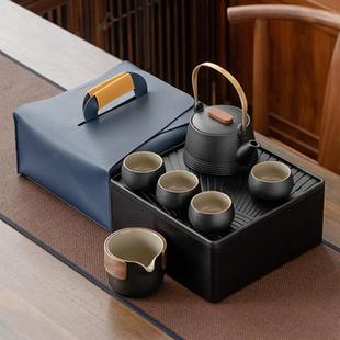家用茶壶茶盘便携包一壶四杯订制LOGO 黑陶提梁壶旅行功夫茶具套装