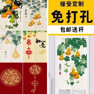葫芦门帘布艺五福临门农村家用棉麻半帘隔断招财玄关半截帘免打孔