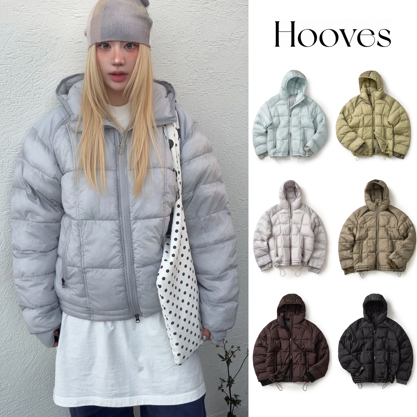 HOOVES轻薄连帽防风男女棉服