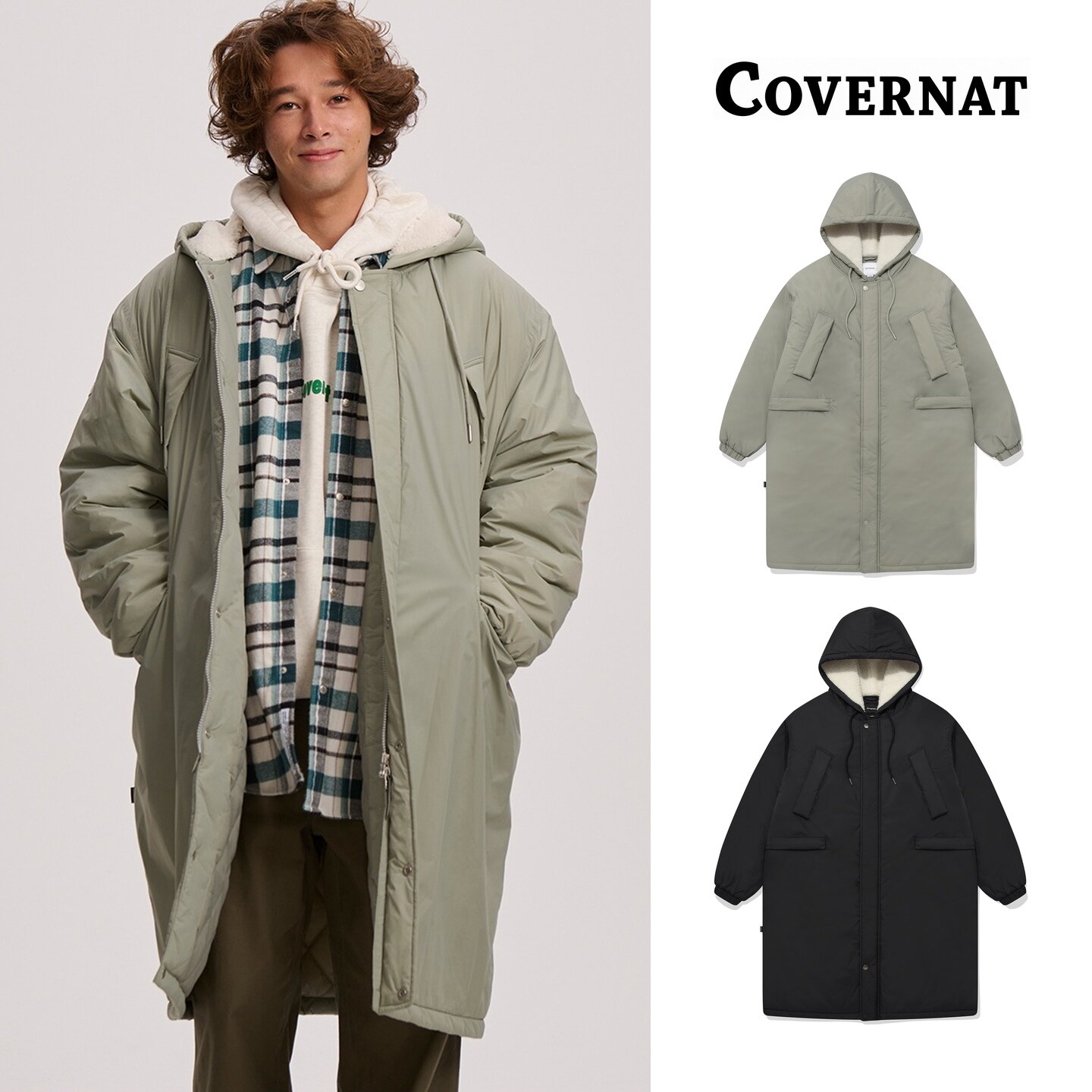 COVERNAT连帽长款加厚保暖棉衣