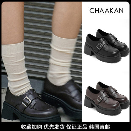 韩国代购直邮CHAAKAN英伦厚底乐福鞋女双扣带圆头通勤学院风单鞋