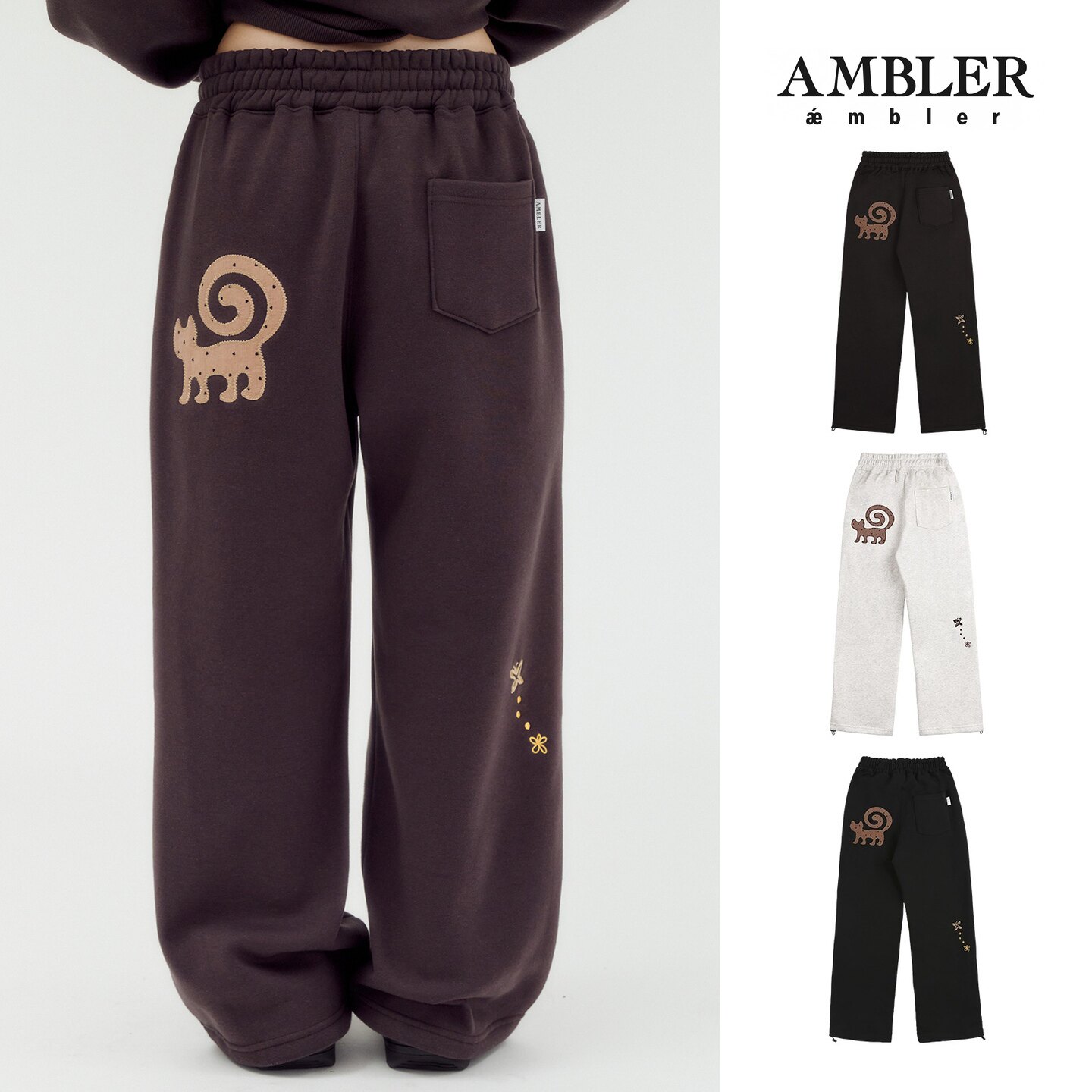 AMBLER猫咪印花女阔腿运动长裤