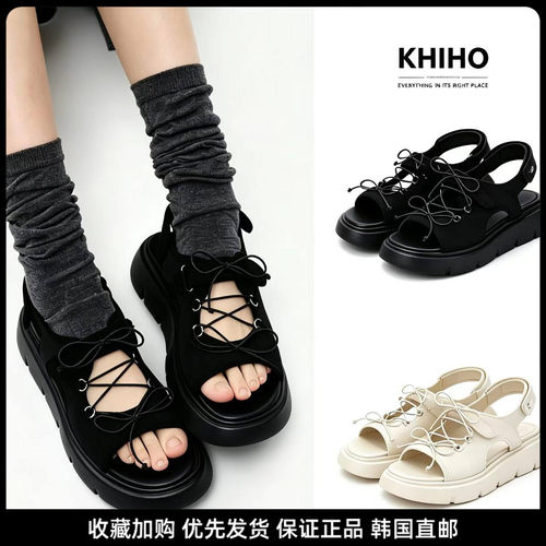 KHIHO夏季厚底魔术贴女凉鞋