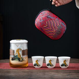 组合小套便携式 玻璃旅行茶具套装 包一壶两三杯茶壶户外快客杯茶杯