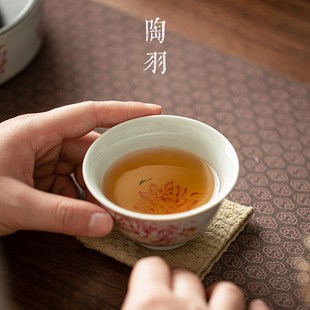 仿古泥红莲茶杯茶具陶瓷品茗杯主人杯家用个人单杯仿古小茶杯子