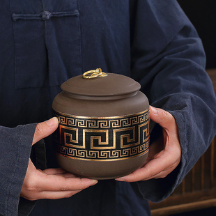 家用茶罐精品紫砂茶叶罐大号存放密封罐复古普洱储茶罐紫砂罐