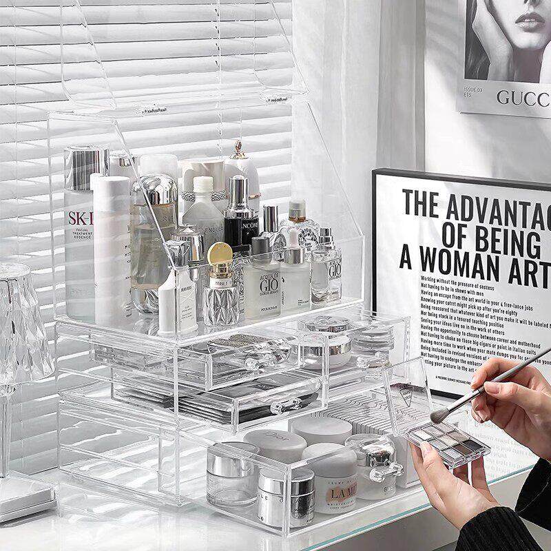 化妆品收纳盒高级感化妆台防尘护肤品置物架桌面大容量压克力箱子