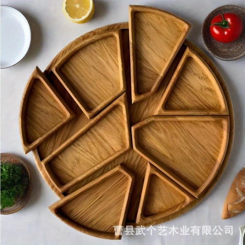 木制可拆分托盘水果盘点心饺子蛋糕盘圆形披萨面包盘分隔不规则形