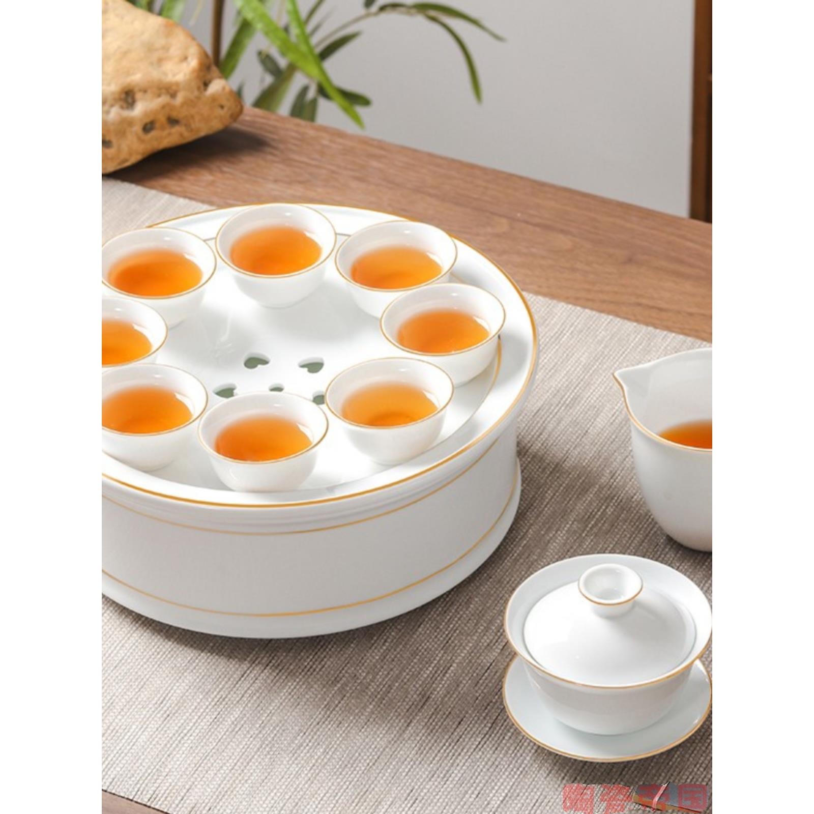 轻奢描金潮汕老式传统陶瓷功夫茶具套装茶盘盖碗茶杯公杯整套家用