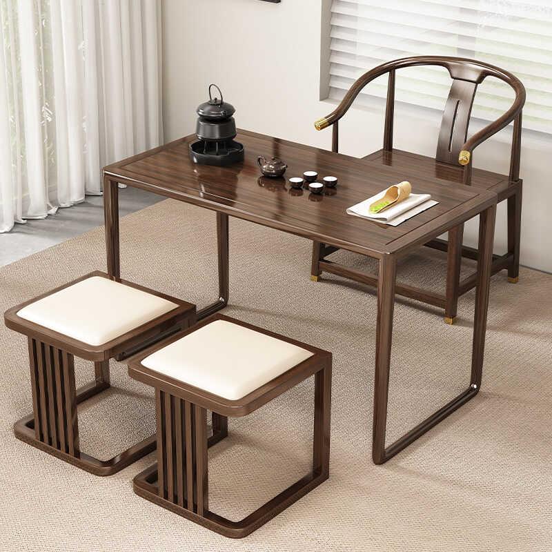 新中式茶桌烧水壶一体嵌入式禅意家用阳台办公室实木乌金木小茶台