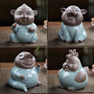 创意十二生肖小牛羊鸡猪猴马狗蛇虎陶瓷桌面摆件家居装饰工艺招财