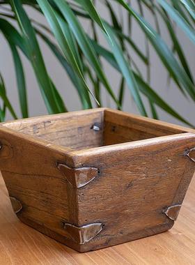 老式实木招财进宝日进斗金仿古米斗创意摆件客厅摆件艺术礼品开张