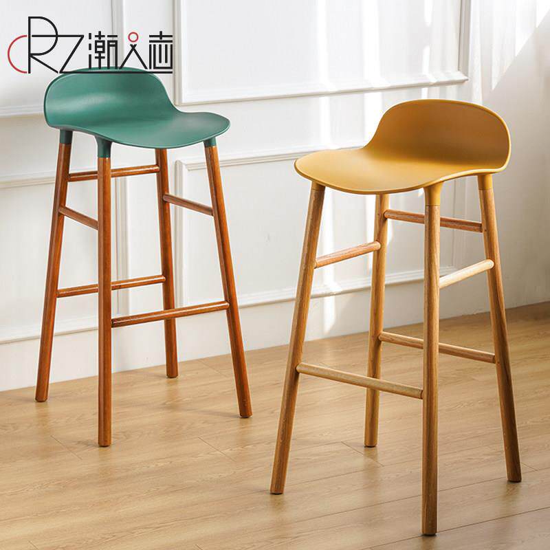 北欧吧台椅个性实木酒吧椅ins简约现代高椅子家用吧台凳高脚凳子