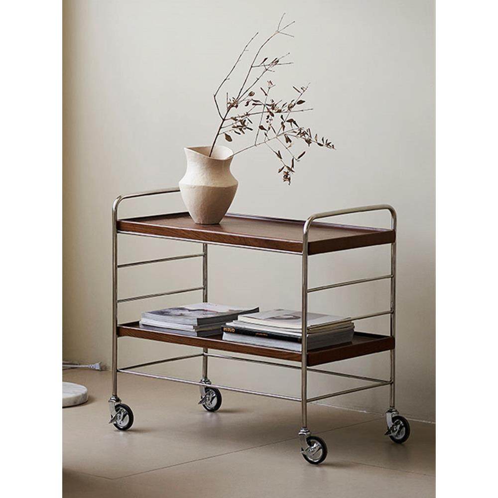 极简主义不锈钢实木小咖啡桌可移动边桌推车客厅沙发角桌边柜金属,住宅家具,移动边几/推车,淘宝优惠券,粉丝福利购,淘宝优惠卷