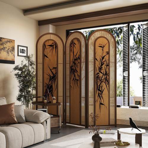 设计师法式中古藤编屏风隔断客厅入户沙发背景墙折叠移动玄关折屏