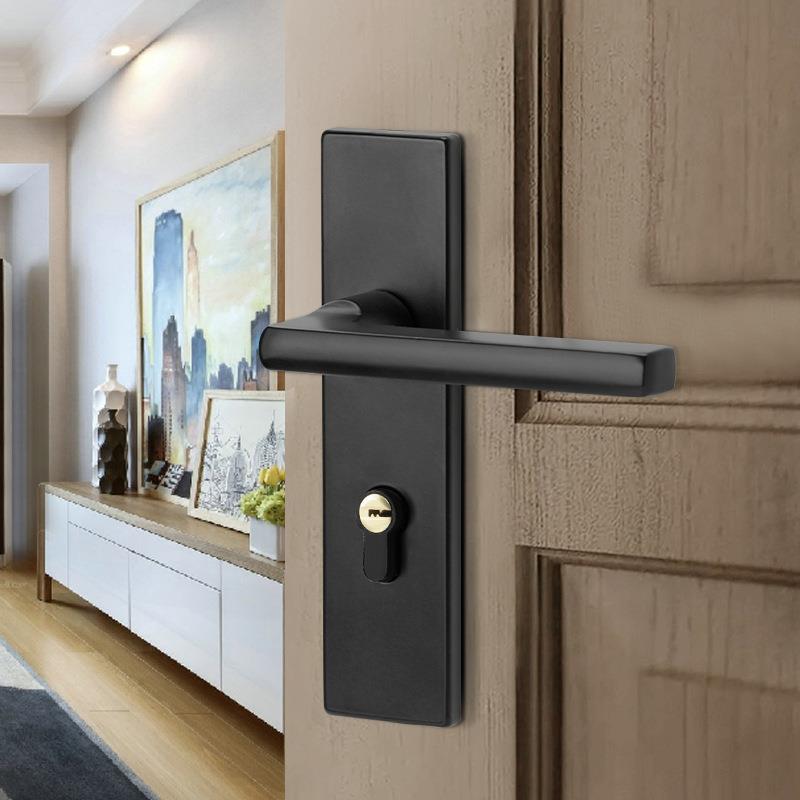 简约室内黑色卧室铁房门锁实木门锁工程静音执手五金锁具机械门锁