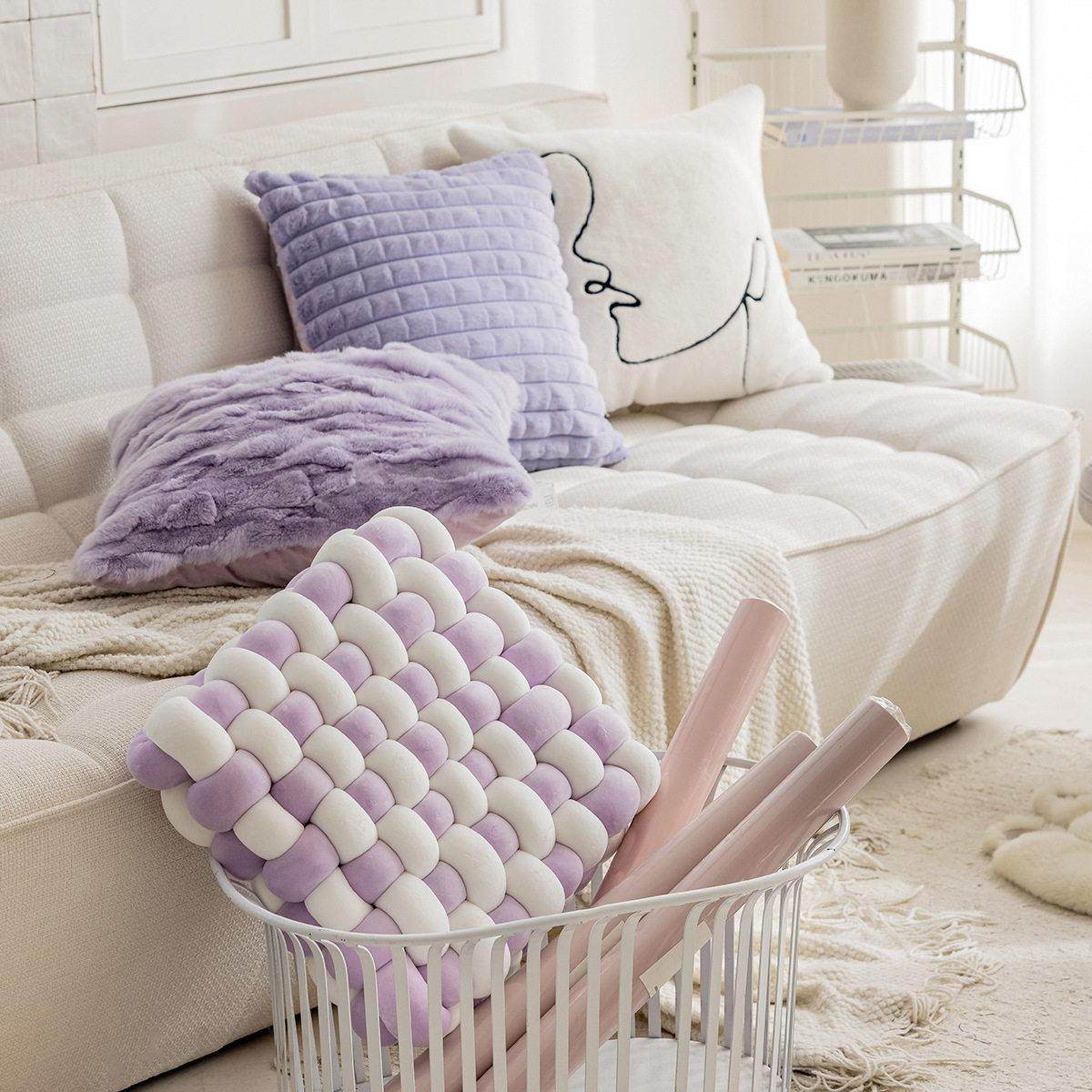 北欧纯色柔软毛绒沙发抱枕套客厅装饰靠枕床头靠垫床上腰靠样板间,居家布艺,腰靠垫,淘宝优惠券,粉丝福利购,淘宝优惠卷